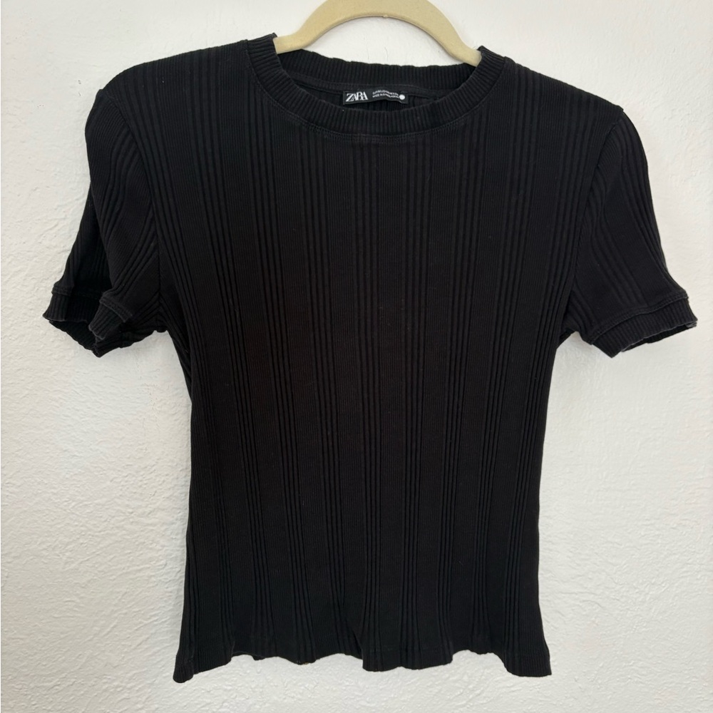 Zara Black Ribbed Women's Top